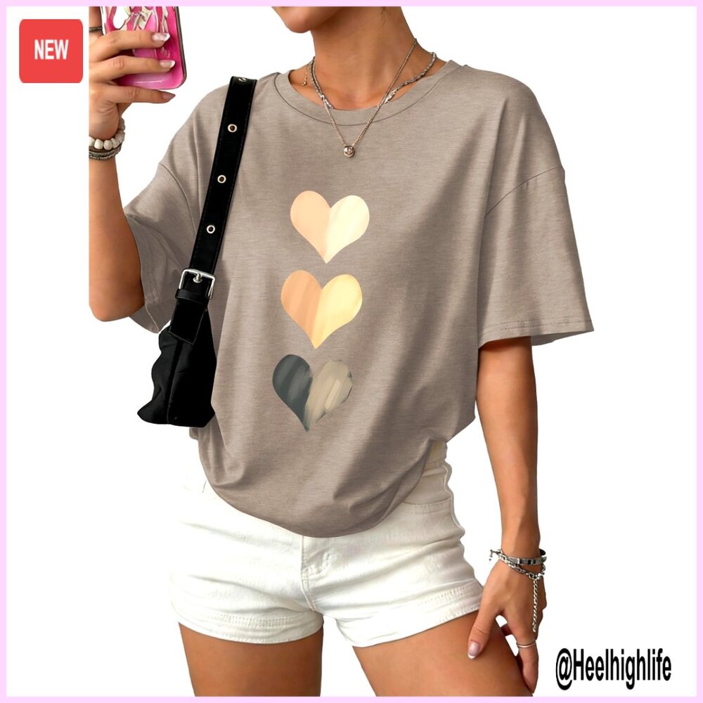 Oversized Crew Neck Short Sleeve Graphic Tee Loose Fit Summer Casual Top